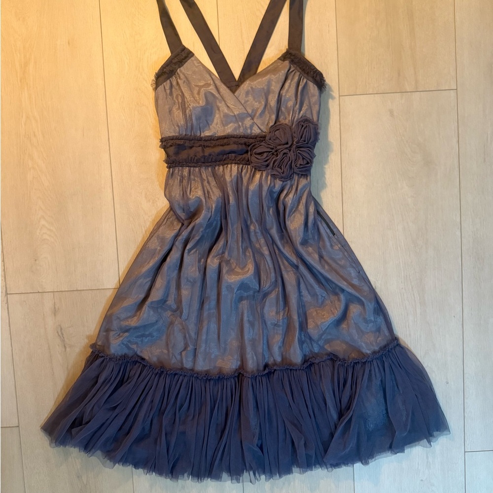 Sleeveless Flower Waist Tulle Hem Dress - Purple - Picture 1 of 5